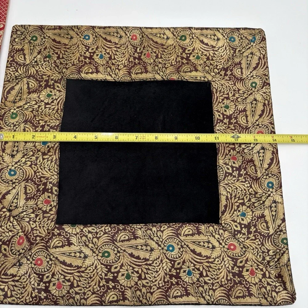 Handcrafted Silk/ Velvet Embroidered Pillow Covers 14x14 Pr Of 2 Black Red‎